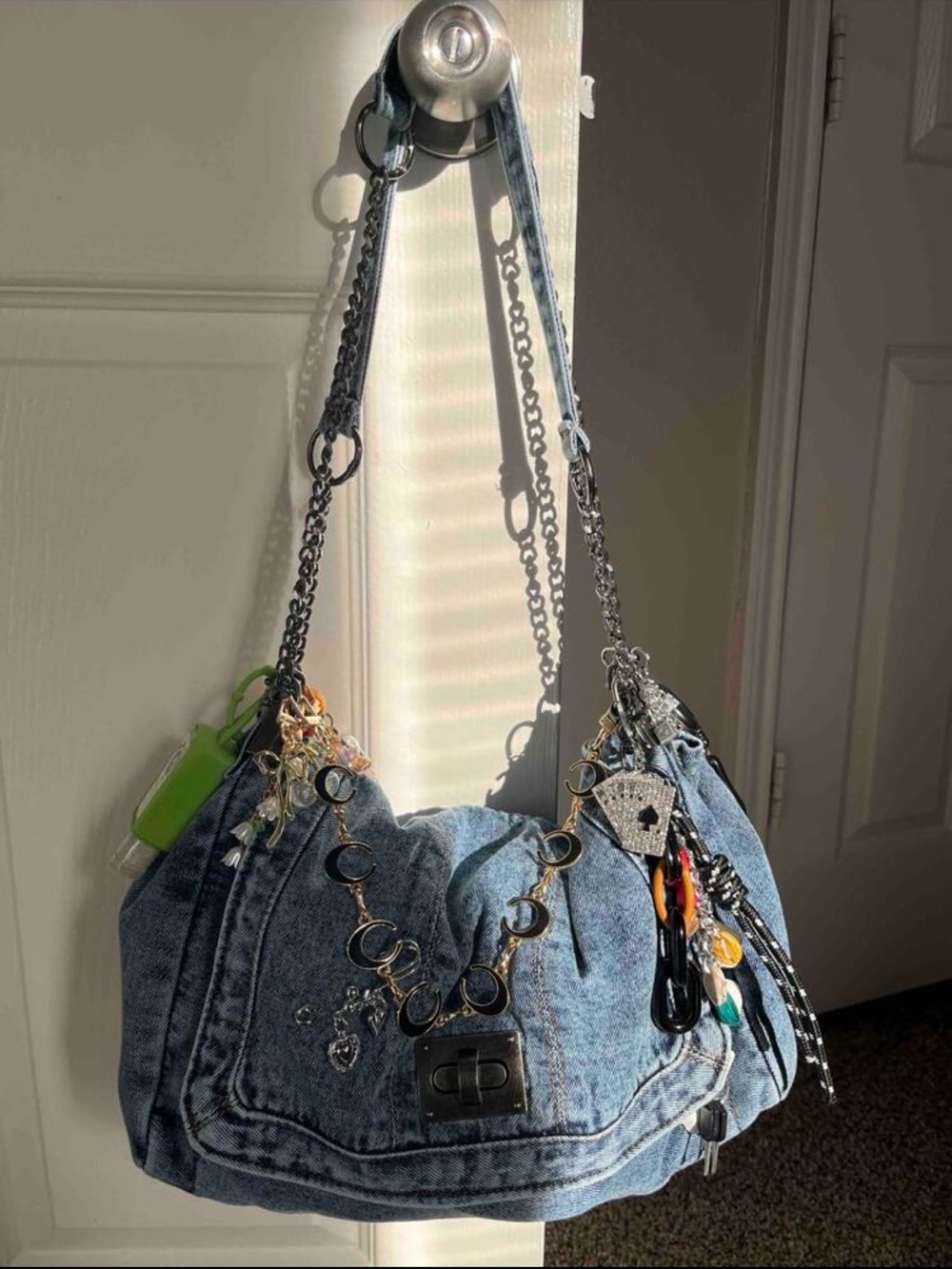 No Boundaries Light Blue Denim Shoulder Bag with Chain Strap